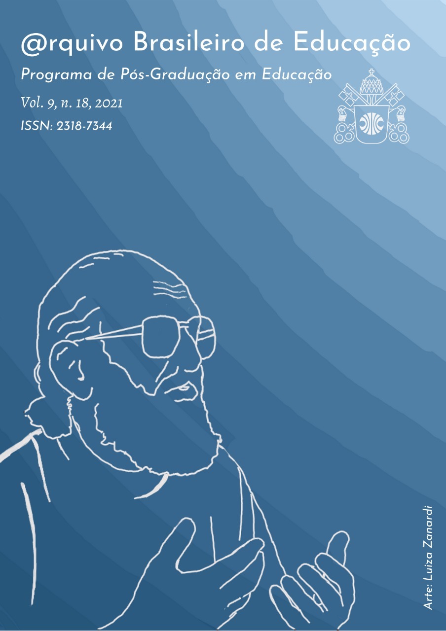 @rquivo Brasileiro de Educação – Revista de divulgação científica da área de Educação e Ensino é uma publicação quadrimestral do Programa de Pós-graduação em Educação, da Pontifícia Universidade Católica de Minas Gerais, classificada como B3 no QUALIS de sua área "Ensino” (Plataforma Sucupira – CAPES-Brasil).   Missão: @rquivo Brasileiro de Educação tem por missão veicular, por meio de acesso aberto, livre e gratuito, trabalhos científicos que contribuam para o avanço da pesquisa, especialmente nas áreas de Educação e Ensino, da formação acadêmica crítica e integral, aberta ao diálogo, à perspectiva interdisciplinar e à pluralidade de ideias.